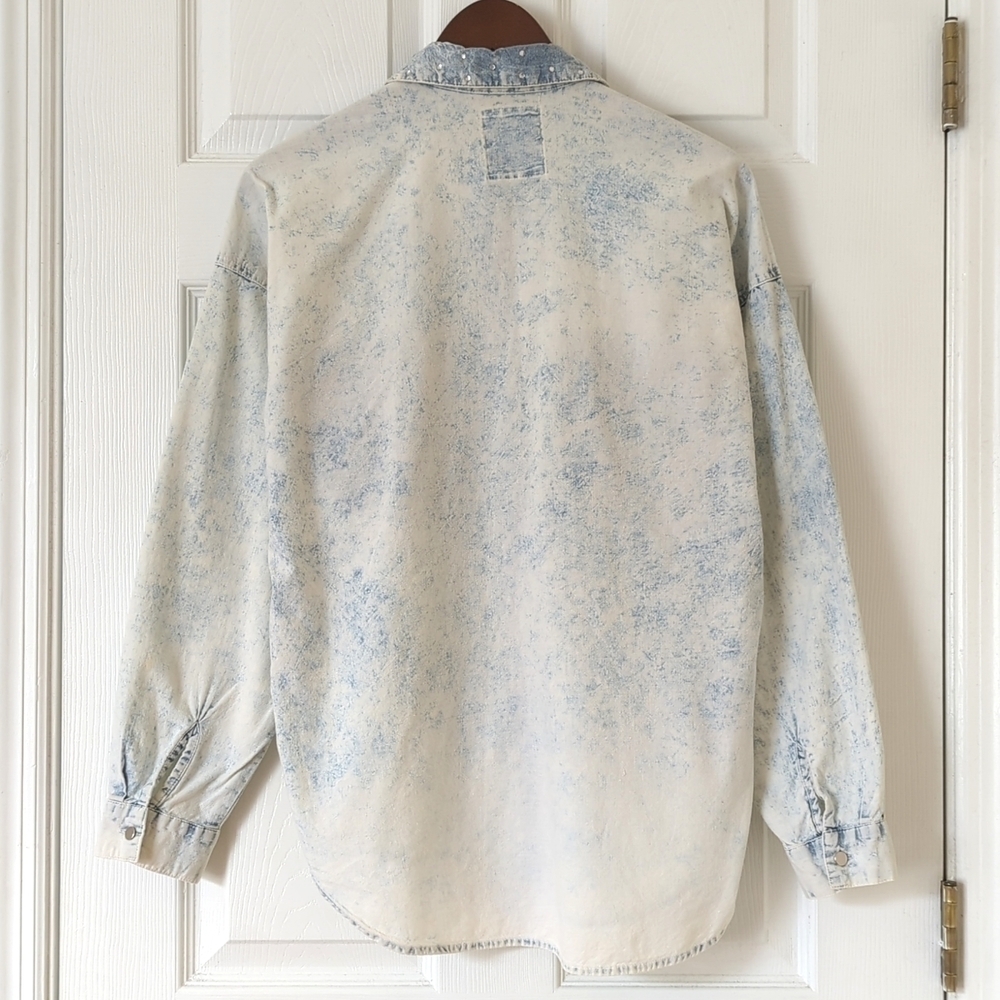 Andrew's Blues 90's Vintage Acid Wash Chambray Long Sleeve Button Down Shirt M - Picture 12 of 14